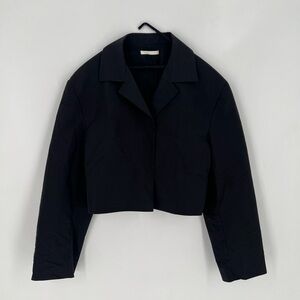 Amomento Taffeta Boxy Nylon Blend Cropped Jacket In Black